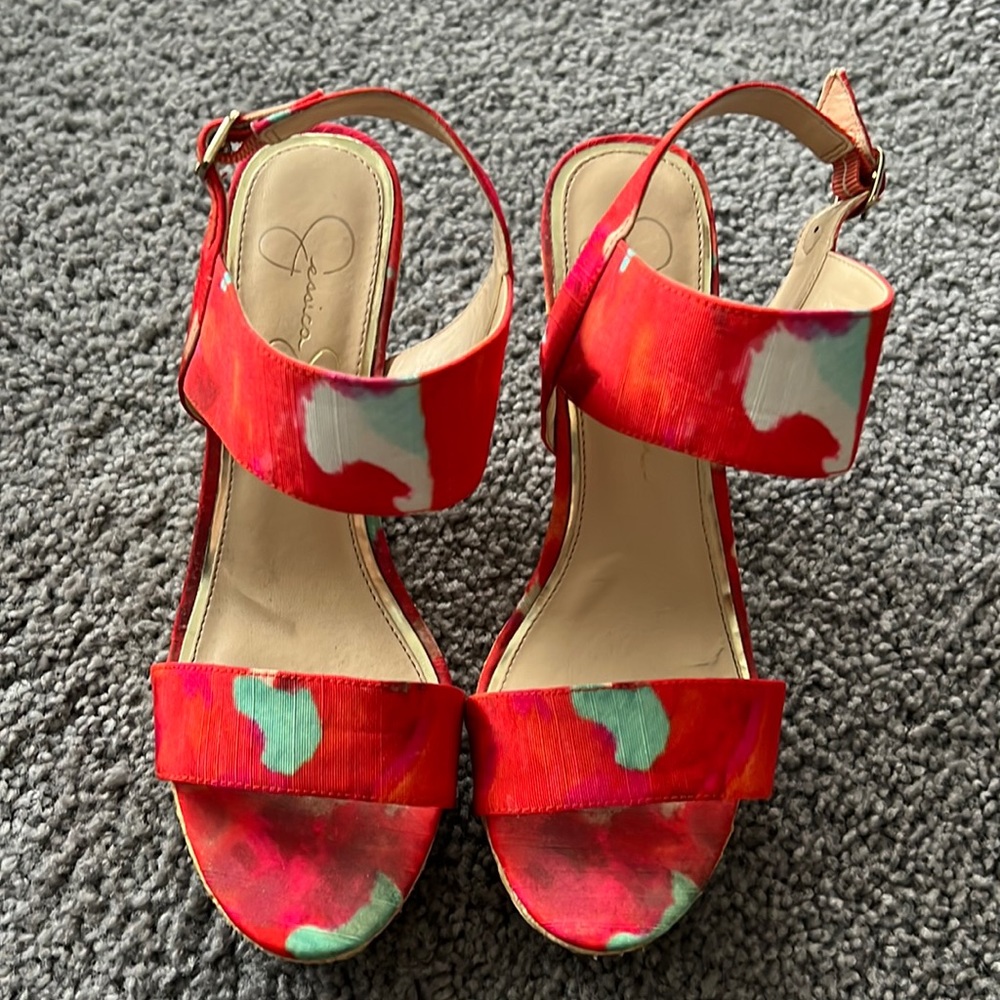 Jessica Simpson tropical resort style wedge sandals
